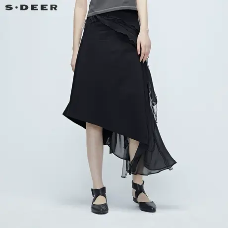 sdeer圣迪奥半身裙鱼尾裙女夏不规则长裙女夏坠感裙S20281116图片