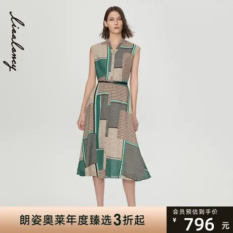 LANCY/朗姿女春新款百褶收腰通勤中长款无袖连衣裙商场同款图片