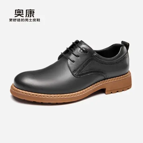 奥康男鞋秋季新款男士商务正装舒适透气纯色系带真皮耐磨皮鞋商品大图