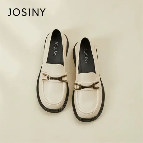 Josiny/卓诗尼厚底单鞋2024新款粗跟显腿长百搭高级感英伦小皮鞋商品大图
