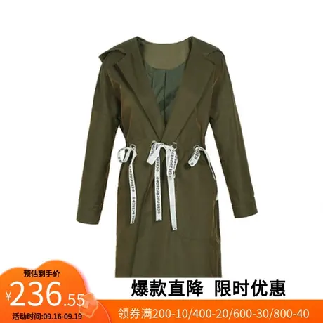 【艾格】2023春季新款女装抽绳系带字母印绘休闲时尚风衣外套商品大图
