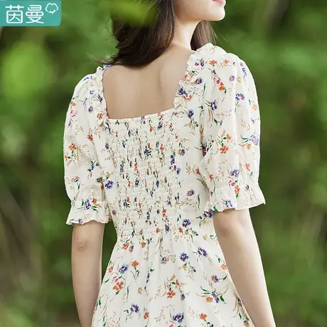 茵曼法式碎花别致连衣裙新款茶歇a字裙夏日连身裙长裙子2023新品商品大图