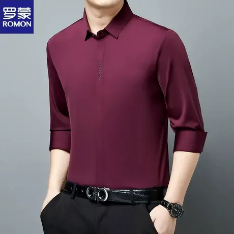 罗蒙纯色长袖衬衫男士2024春秋季新款免烫寸衫商务休闲青年衬衣男图片