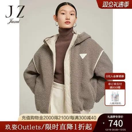JZ玖姿双面穿保暖棉服2022冬季新款设计感颗粒绒休闲帽款外套图片