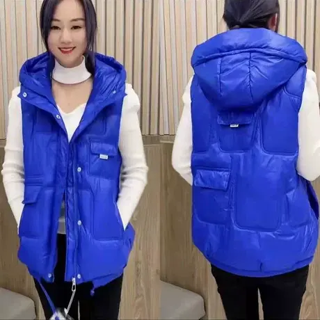 东大门2023年新款春季羽绒棉马甲女连帽宽松欧货外穿背心马夹女潮图片