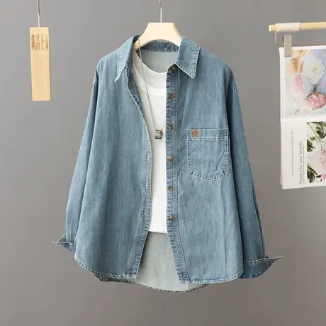 休闲宽松长袖牛仔衬衫外套女2023秋装新款设计感欧货显瘦小众衬衣图片