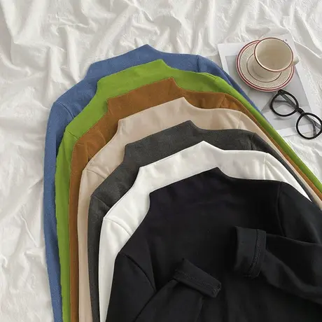 2023秋冬百搭洋气小衫长袖上衣服加绒加厚保暖内搭半高领打底衫女图片