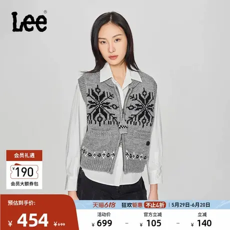 Lee韩国设计舒适版翻领拉链雪花图案女毛衣背心休闲LWT010381207图片