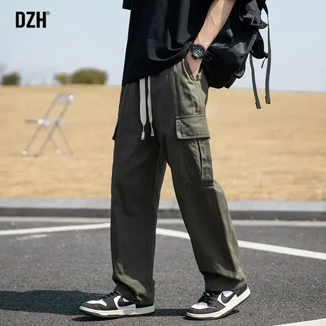 男生军绿色工装裤男纯棉秋冬新款裤子2023新款休闲裤直筒阔腿长裤商品大图