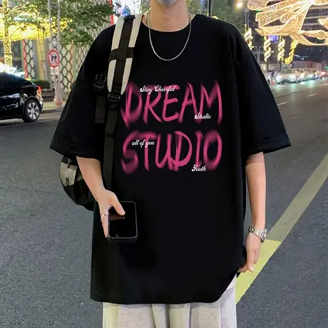 短袖t恤男夏季2025新款美式潮牌男装oversize重磅纯棉宽松体恤衫商品大图