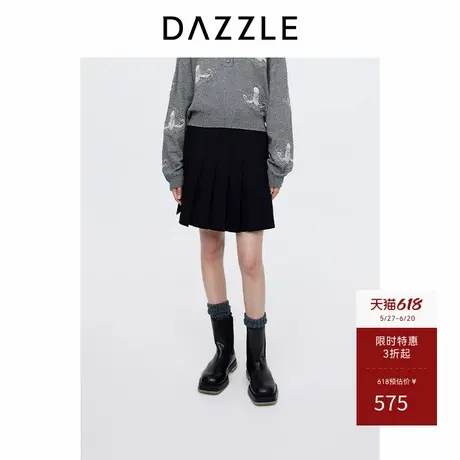 DAZZLE地素奥莱 半身裙秋季女装A字版简约针织百褶毛衫短裙图片