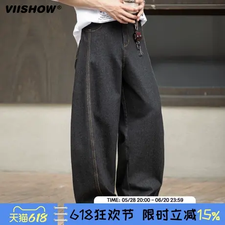 VIISHOW日系牛仔裤夏季高街潮牌阔腿弯刀裤宽松长裤美式男士裤子商品大图