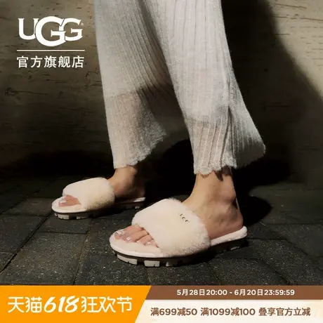 UGG秋季女士平底室内外舒适休闲露趾平底茸茸一字凉拖鞋 1100892图片
