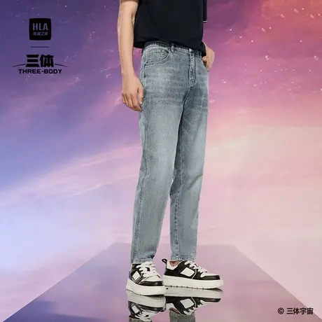 HLA/海澜之家三体联名系列牛仔裤25春夏新水洗套色猫须九分裤男商品大图