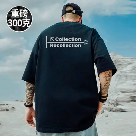 2025新款美式重磅t恤胖子男潮ins短袖潮牌宽松夏季大码五分半截袖商品大图