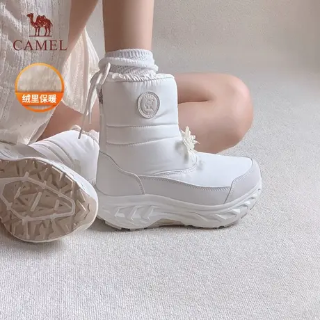 骆驼户外雪地靴雪境防水防滑女鞋冬季东北加绒加厚靴子女白色棉鞋商品大图