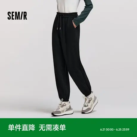 [商场同款]森马休闲裤女摇粒绒卫裤黑色2024冬新款束脚长裤显腿长图片