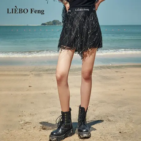 裂帛LIEBOFeng商场同款2023年国潮甜酷设计师款高腰A字蕾丝短裤女图片