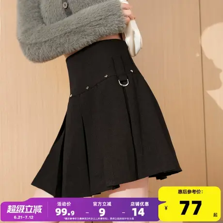 唐狮百褶裙女美式辣妹小短裙防走光铆钉爱心扣高腰短裙半身裙jcc商品大图