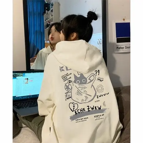 外套女2024新款秋冬季小个子韩系慵懒风加绒加厚连帽卫衣开衫上衣商品大图