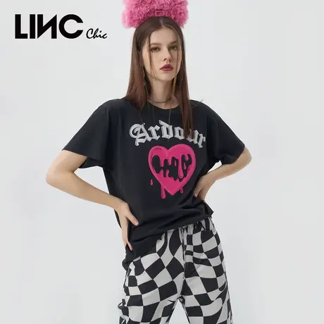 LINCCHIC金羽杰t恤女复古甜酷亮色印花图案短袖女T恤夏S228TS783商品大图