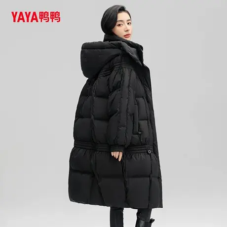 鸭鸭羽绒服女士2024秋冬新品中长款过膝连帽时尚休闲鸭绒保暖外套商品大图