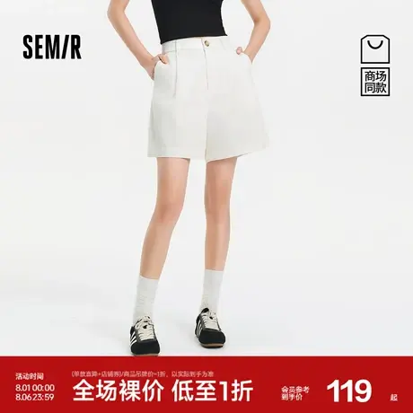 [商场同款]森马休闲裤女打褶简约百搭2025新款夏半松紧腰宽松短裤商品大图