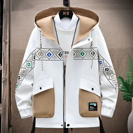 2023新款男装外套男春秋款休闲宽松连帽工装夹克男潮牌帅气上衣服商品大图