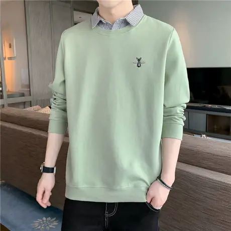 男士假两件卫衣衬衫领刺绣小蜜蜂长袖打底衫时尚潮流新款秋冬男装商品大图