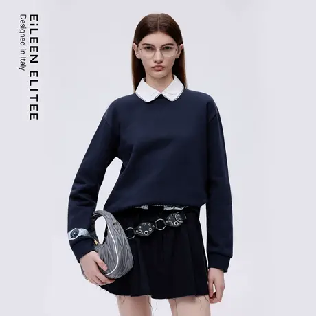 朗姿欧洲EiLEEN ELITEE蓝色设计感经典廓形卫衣女2025年冬季新款商品大图