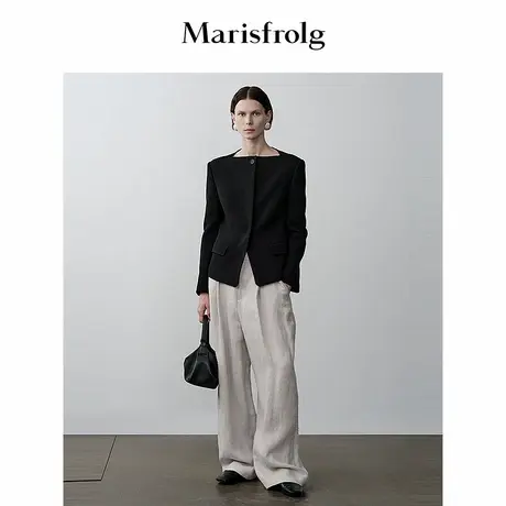 Marisfrolg玛丝菲尔亚麻休闲阔腿长裤休闲通勤裤子商品大图