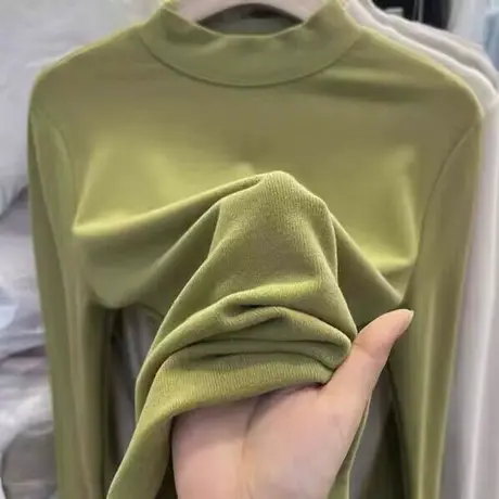 双面磨毛德绒长袖T恤女春秋季韩版内搭打底衫修身显瘦上衣服ins潮商品大图