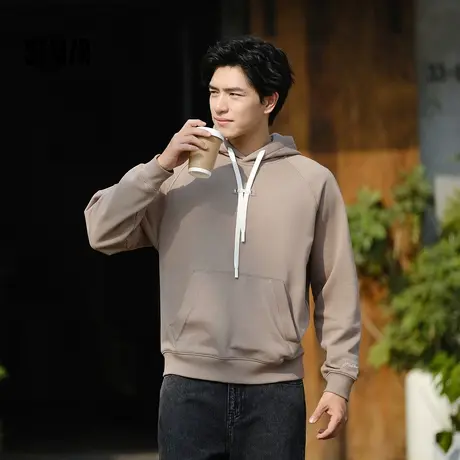 森马卫衣男秋季中性款连帽插肩袖上衣oversize情侣装简约百搭外套商品大图