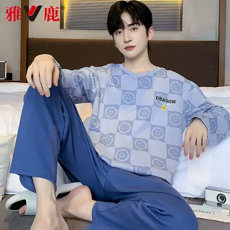雅鹿青少年睡衣男高中生套装春秋2025新款100%纯棉长袖家居服男士商品大图