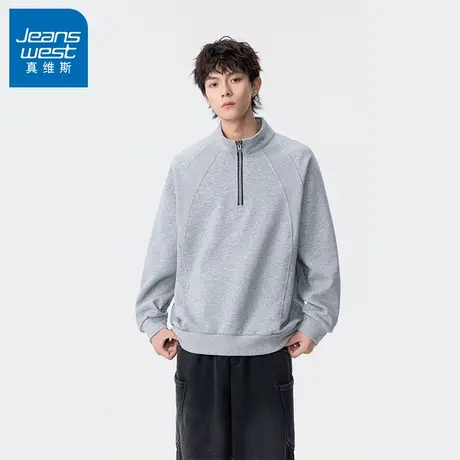 N5真维斯男士高领卫衣2025新款秋季美式宽松半拉链男生春秋装上衣商品大图