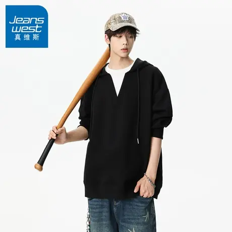 N5真维斯男士连帽卫衣2025新款秋季美式宽松套头外套男生春秋帽衫商品大图