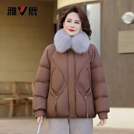雅鹿2025秋冬新款休闲时尚狐狸毛羽绒服女款厚带毛领妈妈保暖商品大图