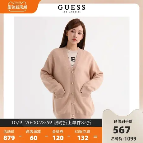 GUESS23年新款秋女士V领羊毛羊绒针织开衫外套-W3PR83Z0W90图片
