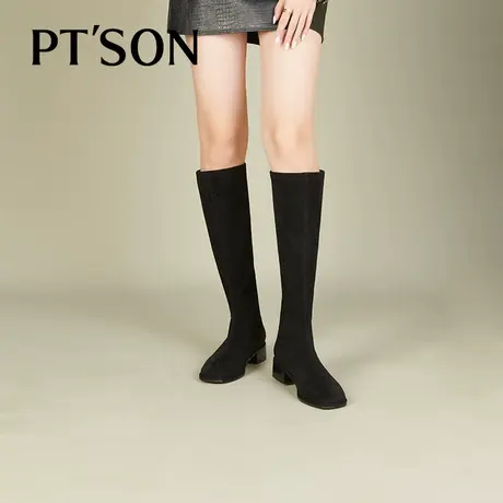 百田森长靴女秋冬新款瘦瘦弹力靴女显瘦显腿长粗跟小个子女靴商品大图