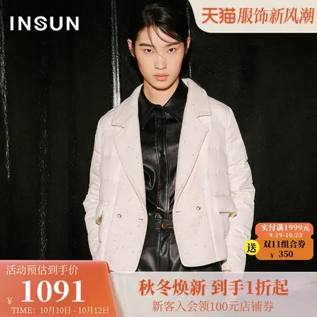 恩裳COVER2023年冬装西装翻领门襟拼接金丝小香风轻薄短款羽绒服图片