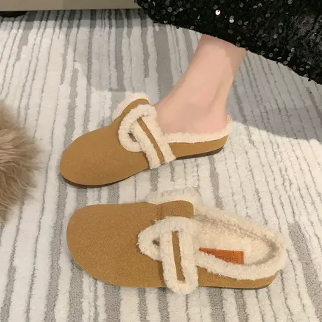 复古勃肯鞋女2023新款韩版秋冬季毛毛拖鞋女外穿休闲平底穆勒鞋子商品大图
