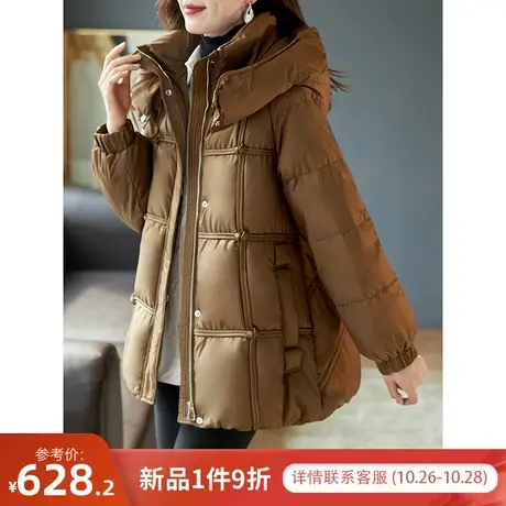 宝诗黎连帽白鸭绒羽绒服时尚纯色厚款保暖外套女宽松2023冬季新款商品大图