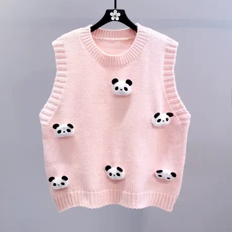 日系卡通学院风针织马甲女秋冬2023新款宽松设计感外穿毛衣背心图片
