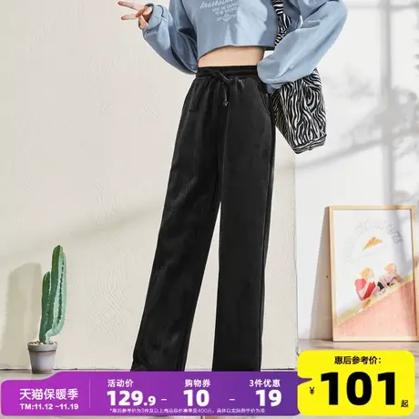 唐狮2022秋季新款休闲裤女阔腿裤女宽松显瘦高腰灯芯绒裤子女商品大图