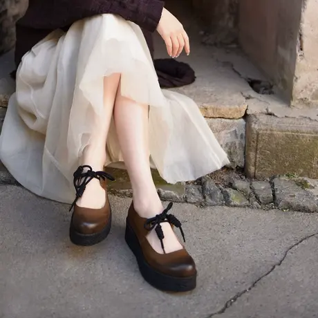 Artmu阿木原创复古坡跟单鞋女真皮厚底鞋防水台女鞋2023春季新款商品大图