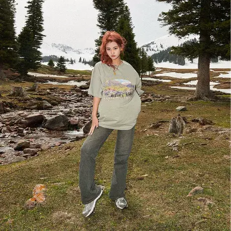 YEP美式纯棉短袖t恤女夏季2023新款复古潮牌半袖宽松oversize上衣商品大图