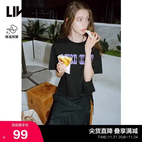 LINCCHIC金羽杰T恤女甜酷电音印花短袖女T恤夏上衣S212FK276商品大图