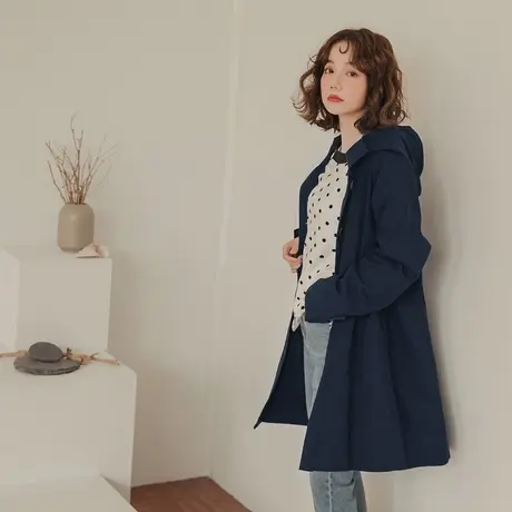 桔熊秋冬季休闲洋气连帽中长款风衣炸街宽松开扣外套女大码EA2195图片