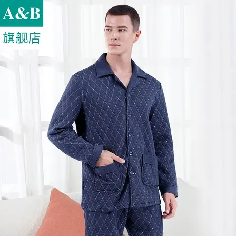 ab内衣男士睡衣三层翻领开襟可外穿长袖长裤居家休闲起居服G449商品大图