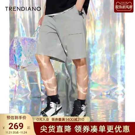 TRENDIANO夏季潮牌新款基础裁剪休闲易搭直筒宽松休闲短裤男商品大图
